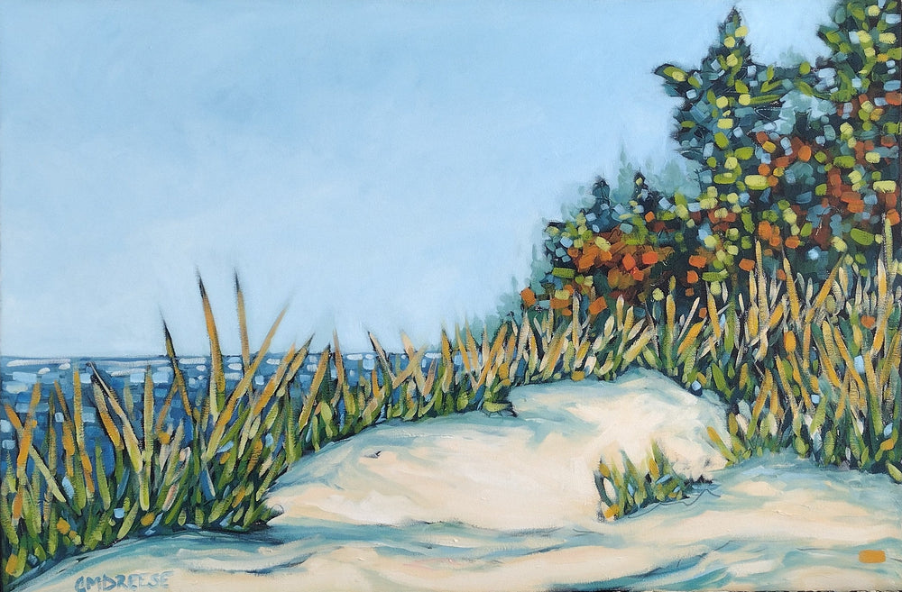"The Magic Hour of Autumn II" original oil painting by Christi Dreese, golden-hour autumn lakeshore scene