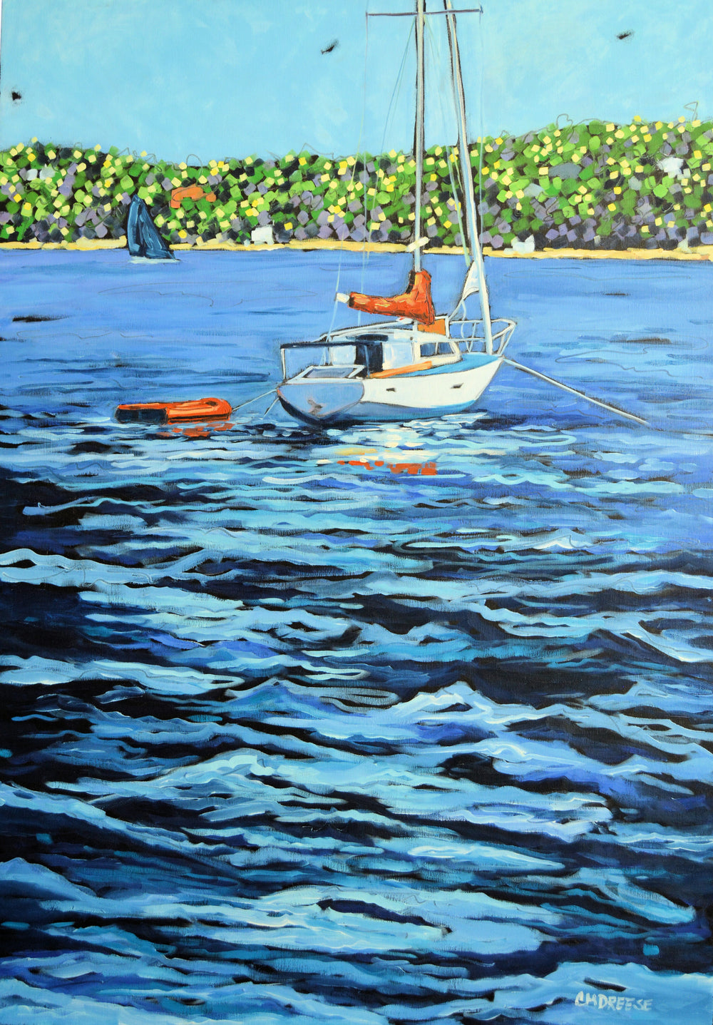 "Anchored" by Christi Dreese: giclée print of sailboats at rest in a harbor