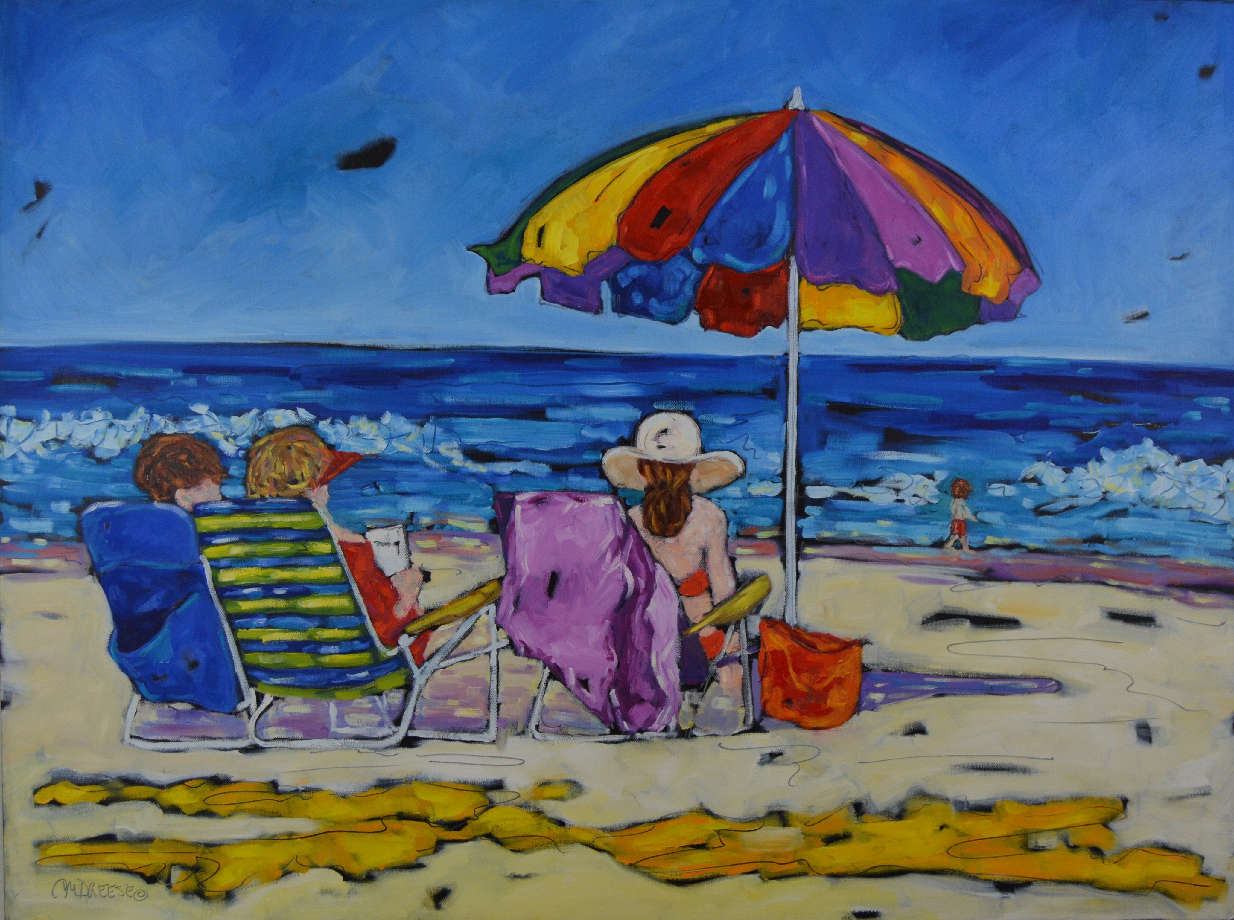 "Beachgoers II" original oil painting by Christi Dreese, beach scene