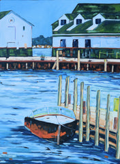 "Mackinac Island - Dock Stories" original oil painting by Christi Dreese, harbor dock scene